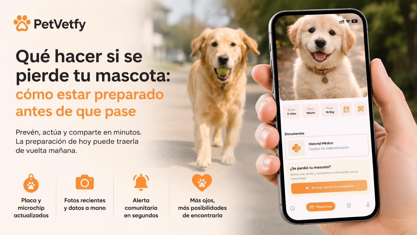 Dueño preparado con la ficha y la foto de su mascota para activar una alerta si se pierde